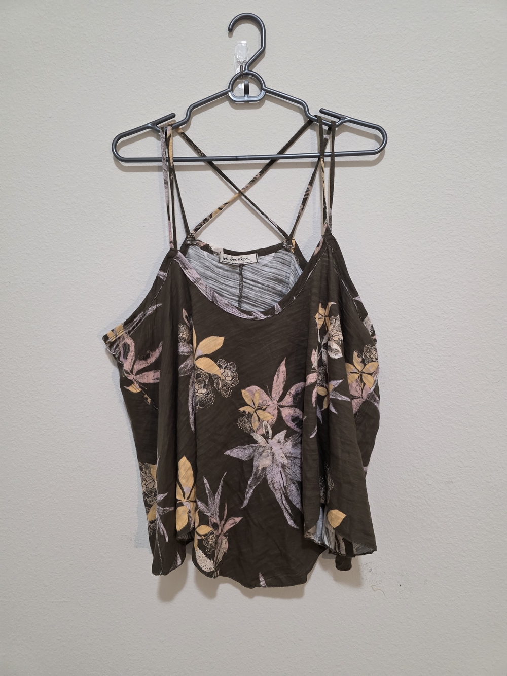 We The Free Olive Floral Crisscross Strap Camisole